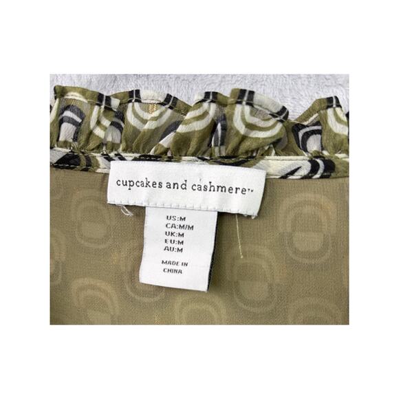Cupcakes & Cashmere Peasant Blouse – Olive Geometric Print – Size M - Picture 4 of 5